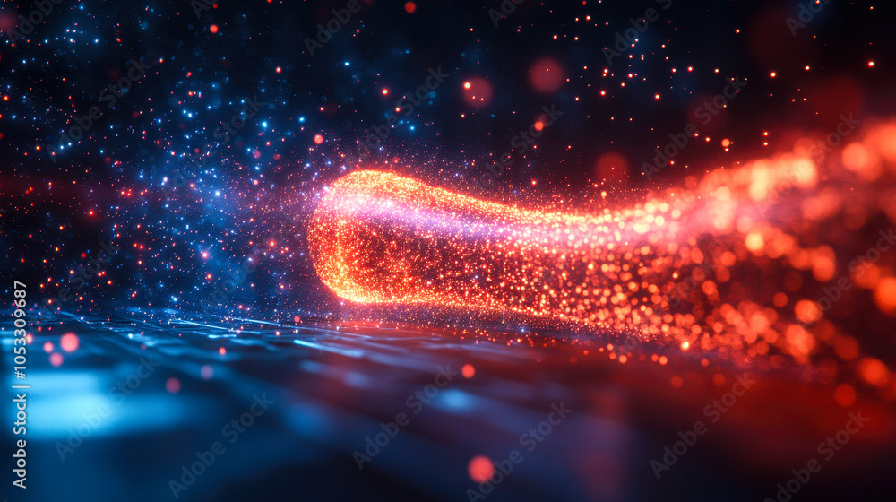 Poster quantum computer visualizing power with glowing particles highlighting advanced technology