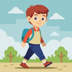 a boy going to school vector art