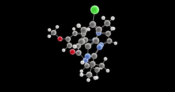 Daridorexant molecule, rotating 3D model of quviviq, looped video on a black background