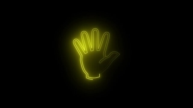 Glowing neon five finger hand gesture icon animation.yelloe