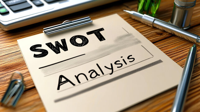 3D Illustration of SWOT Analysis Checklist with Clipboard Featuring Strengths Weaknesses Opportunities Threats