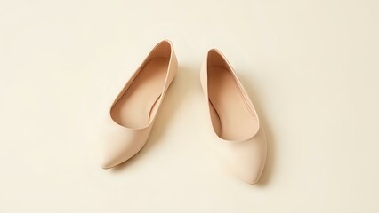 Fototapeta premium Nude Ballet Flats on Cream Background
