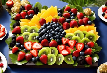 vibrant platter filled colorful bite sized delights showcasing spectrum fresh fruits delectable treats, appetizers, bites, snacks, assortment, variety