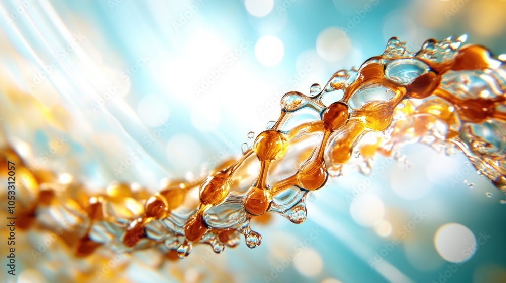 Poster a stunning close-up of liquid molecules intertwined capturing the essence of fluid dynamics and ligh