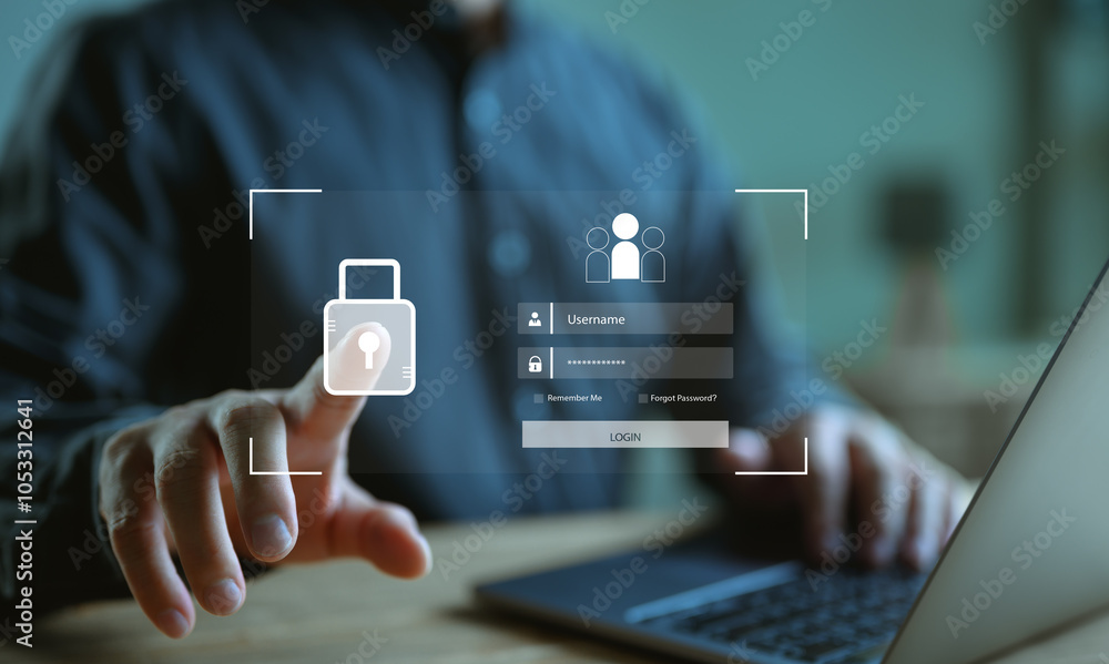 Poster cybersecurity and privacy concepts to protect data. lock icon and internet network security technolo
