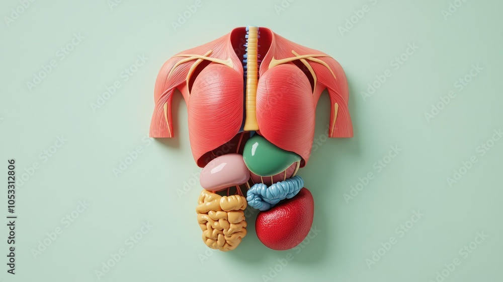 Poster Anatomical representation of human organs highlighting key systems and structures in a vivid 3d model