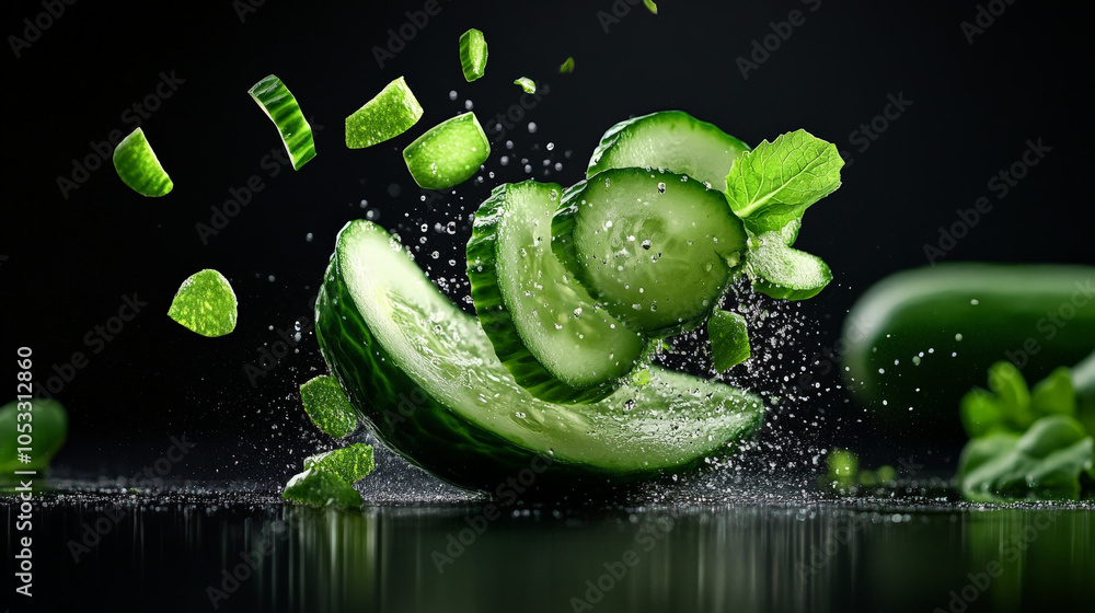 Poster cucumber splash: freshness in motion