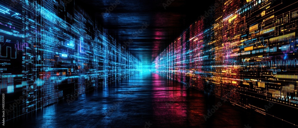 Aufkleber futuristic data corridor exploring the intersection of technology and innovation in a vibrant digita