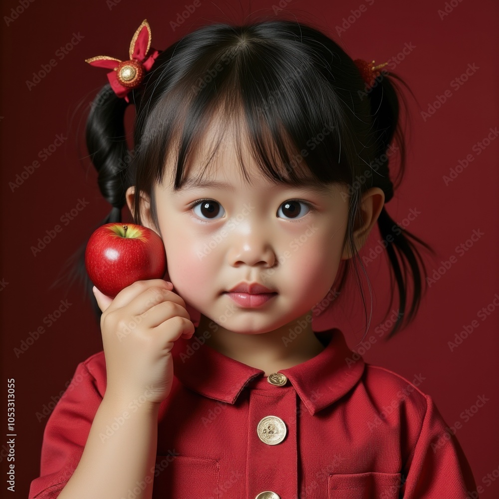 Wall mural asian girl with apples.