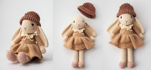 Handmade crocheted bunny toy, amigurumi. Handamde stuffed toys.