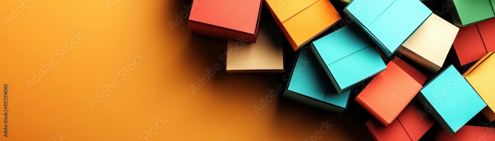Aufkleber vibrant stacked boxes on a warm background a creative display of colorful packaging and design eleme