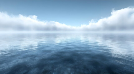 Fototapeta premium Sea and Sky Illustration - Calm Water with White Clouds