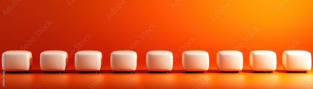 Poster Minimalist arrangement of cube-shaped objects against a vibrant orange background for modern design inspiration