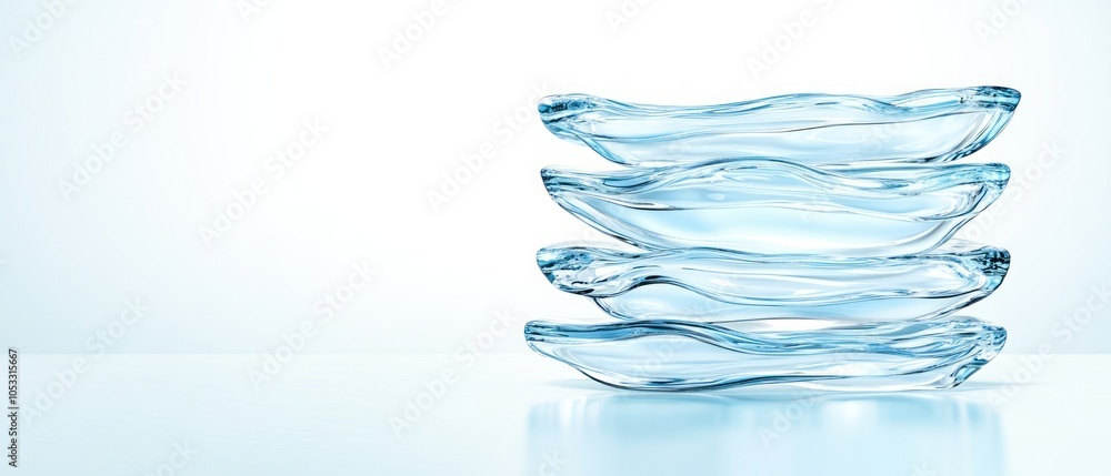 Poster Elegant stacked glass plates showcasing modern design and fine craftsmanship in minimalist style