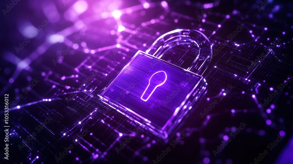 Poster Exploring the significance of cybersecurity through visual representation of a digital lock symbolizing protection and privacy