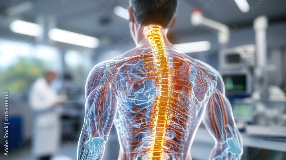 Poster exploring the human spine a detailed visualization of the nervous system and its impact on overall h