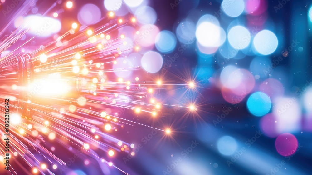 Poster Vibrant light rays and sparkles an abstract visual of energy and motion in a colorful digital space