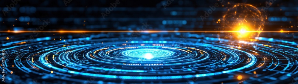 Poster exploring the mystical beauty of circles and light in a digital universe of infinite possibilities