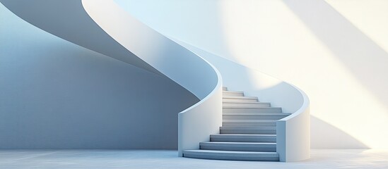 Fototapeta premium Modern spiral staircase in a minimalist white interior.