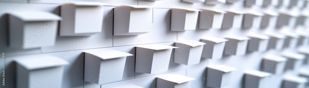 Poster Innovative design of modular white structures showcasing modern architectural aesthetics and functional artistry