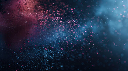 Bright blue and pink dust powder explosion creates stunning visual effect against dark background, evoking sense of wonder and creativity