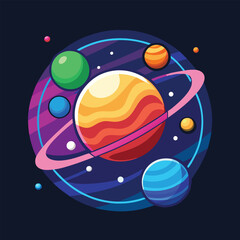 A vibrant illustration of planets in the solar system, perfect for space-themed designs and projects. © Fripixday