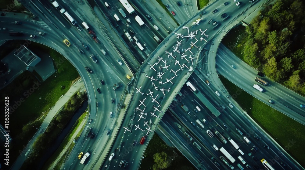 Aufkleber drone traffic monitoring: drones monitoring and managing traffic patterns in a smart city