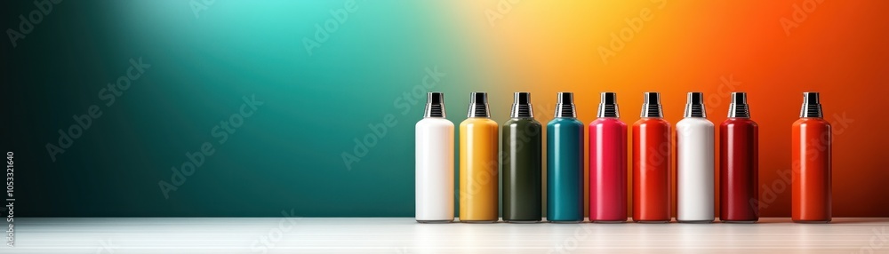 Aufkleber Vibrant collection of bottles in various colors against a gradient background a modern display of design and aesthetics