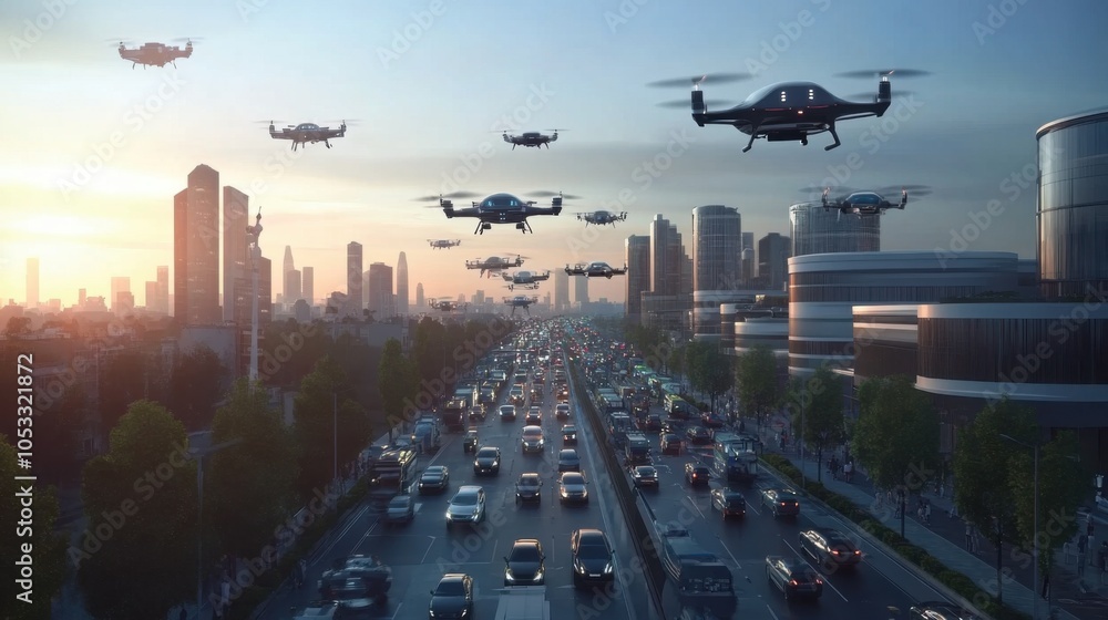 Aufkleber drone traffic monitoring: drones monitoring and managing traffic patterns