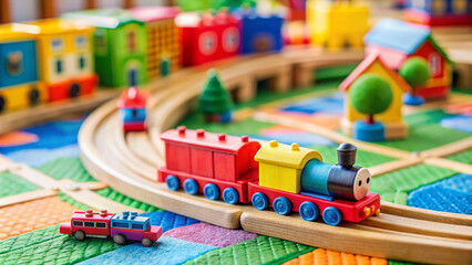 colorful toy train with wooden tracks