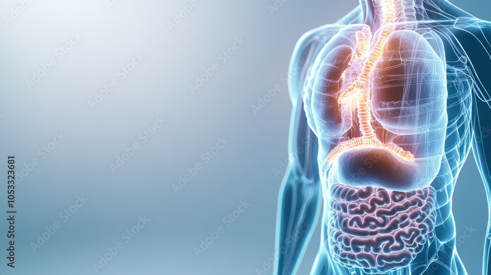Aufkleber Detailed visualization of the human respiratory system highlighting anatomical structures and functions