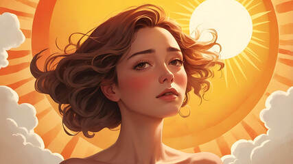 Tired Young Woman on a warm background with sunshine