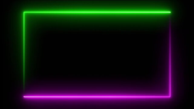 Beautiful square neon light line pink and green split black background
