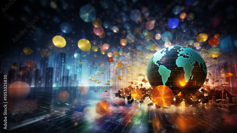 Poster global currency dynamics with interconnected financial markets and currency exchange trends