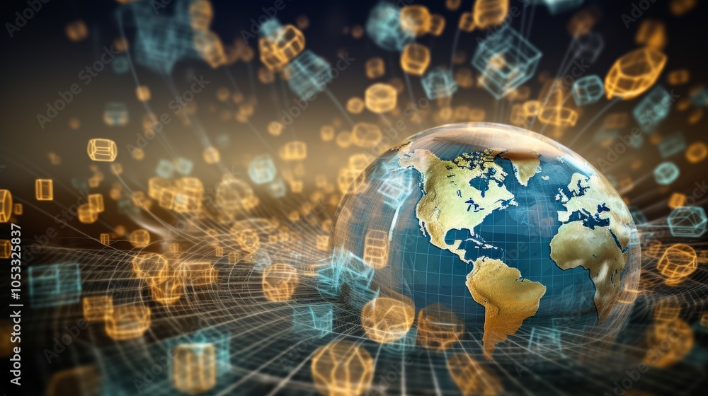 Poster global currency dynamics with interconnected financial markets and currency exchange trends