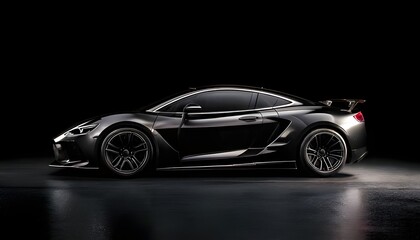 Naklejka premium Dynamic and Dramatic: Blacked-Out Beauty: A Stealthy Supercar Emerges from the Shadows