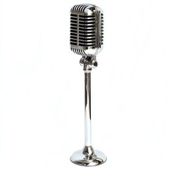 Fototapeta premium Vintage microphone on a stand, isolated on a white background