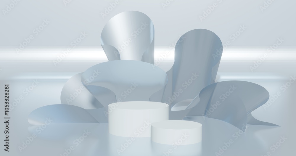 Poster abstract gray podium background curved pattern in design 3d render