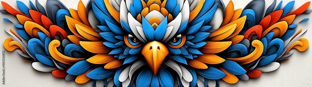 Poster vibrant and artistic representation of a majestic eagle with colorful feathers in abstract style for