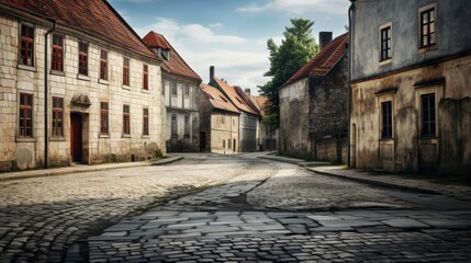 Fototapeta premium Historical architecture in a small town featuring cobblestone streets and old buildings