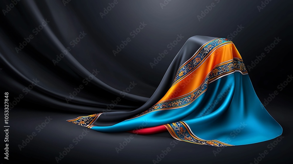 Poster elegant drapery a captivating display of textiles showcasing rich colors and intricate patterns in m