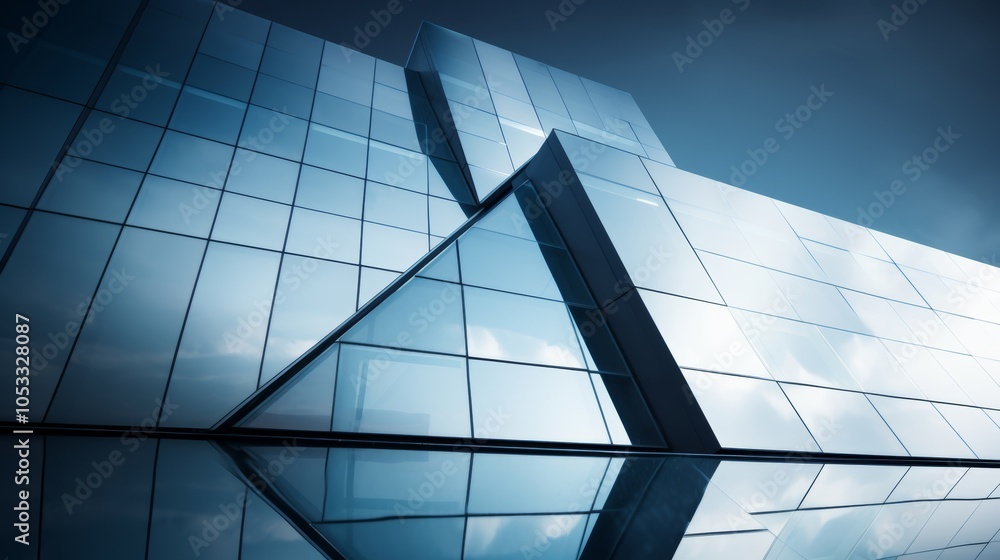 Poster minimalist architecture with sharp angles and a reflective glass facade