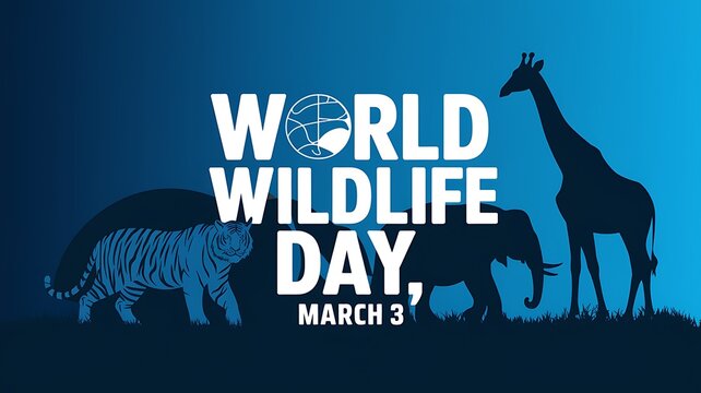 World Wildlife Day Poster with Tiger, Giraffe, and Elephant Silhouettes