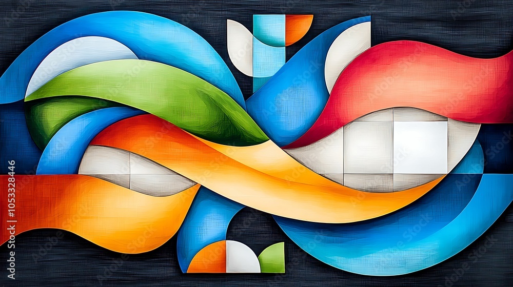 Aufkleber a vibrant exploration of abstract shapes and colors in modern art blending fluid lines and geometric