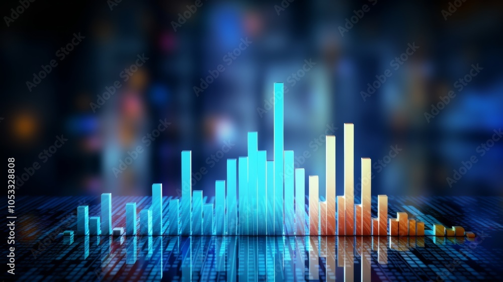 Poster Statistical data analysis in economics with bar charts and financial reports