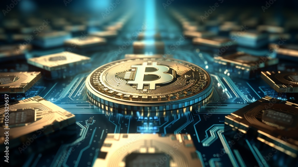 Aufkleber Transactions involving digital currency represented by blockchain symbols and secure digital payments
