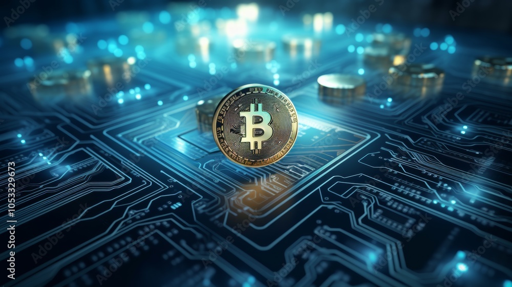 Aufkleber Transactions involving digital currency represented by blockchain symbols and secure digital payments