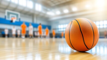 Closeup of a basketball on the court, symbol of sports, competition, and teamwork