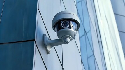 Modern Security Camera on Urban Building Exterior
