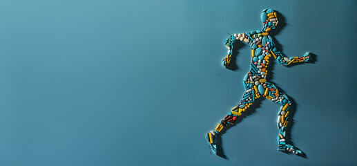 Running human figure made from pills